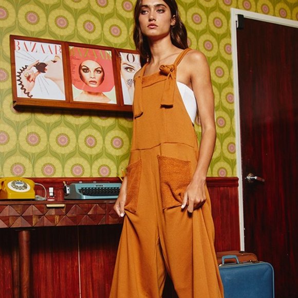 FRENCH TERRY SLOUCHY OVERALL JUMPSUIT in Wine Color - Picture 5 of 6